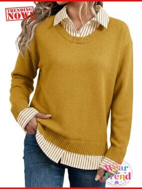 Dokotoo Women's Long Sleeve Polo V Neck Knit Pullover Sweater
